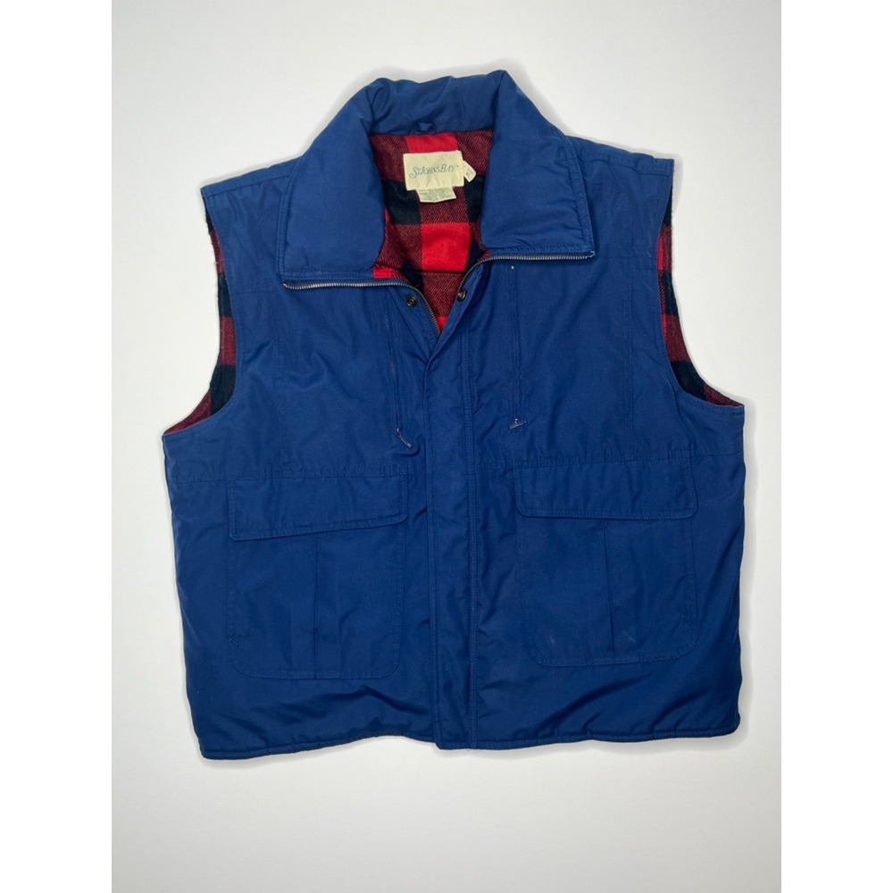 St. John's Bay Men's Blue Utility Vest Plaid Flannel Lined XL